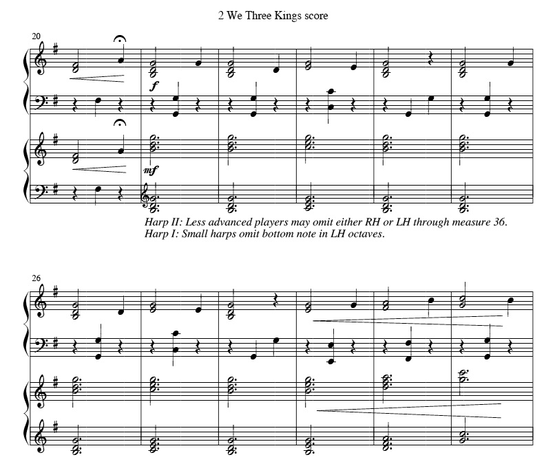 We Three Kings ~ harp ensemble sheet music for 2 or more harps