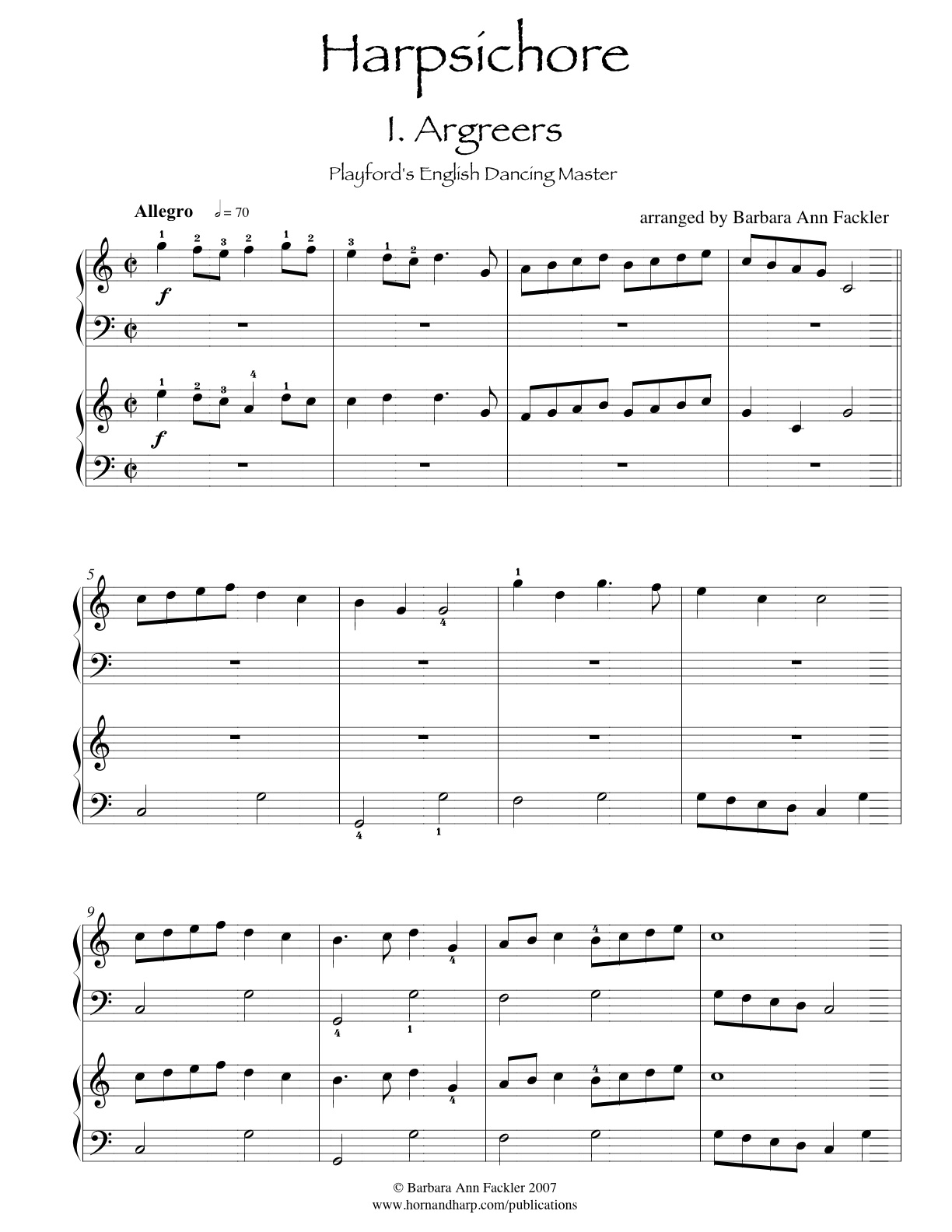 Wedding Processional music: Argreers (The Wedding Night) for two harps: sheet music
