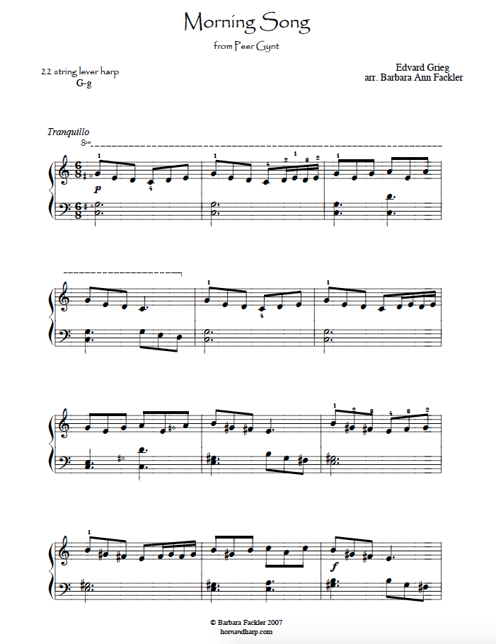 Grieg Morning Song for small harp