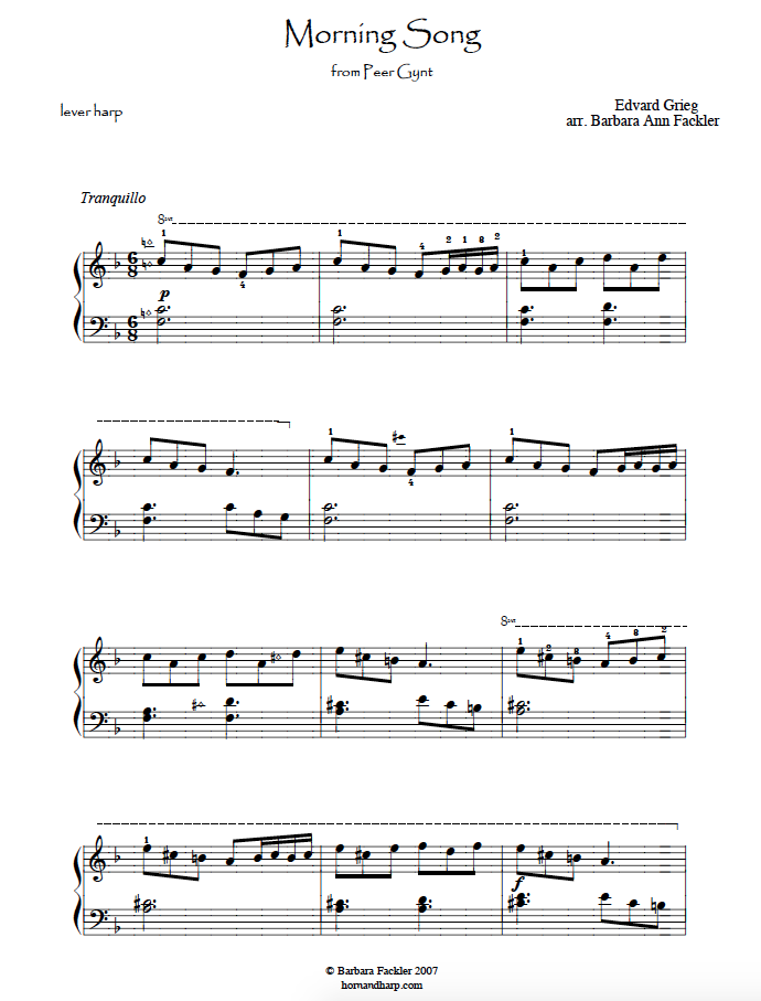  Grieg Morning Song for solo harp - free sheet music