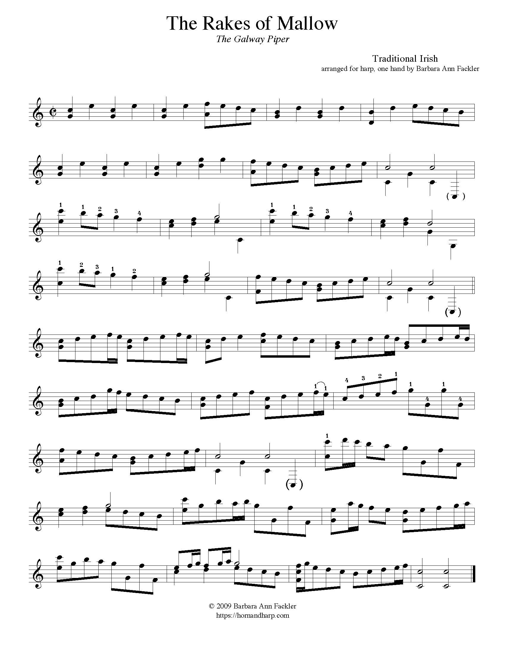 free sheet music ~ harp one hand