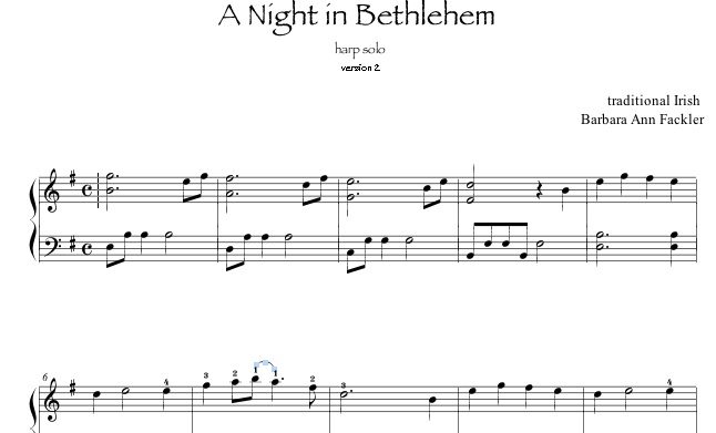 harp ensemble: A Night in Bethlehem arrangement sheet music full score and parts
