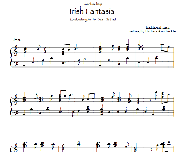  sheet music for small lever harp  Irish Fantasia (Londonderry Air) arr. Barbara Ann Fackler