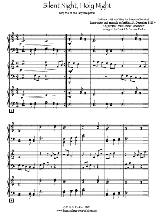 Silent NIght ~ sheet music for harp duet or trio ~ flexible harp ensemble music