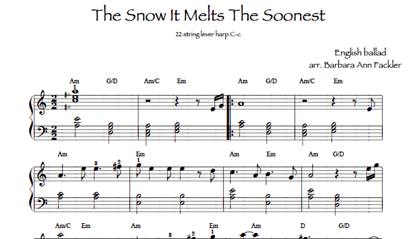  sheet music for harp The Snow It Melts the Soonest ~ harp sheet music