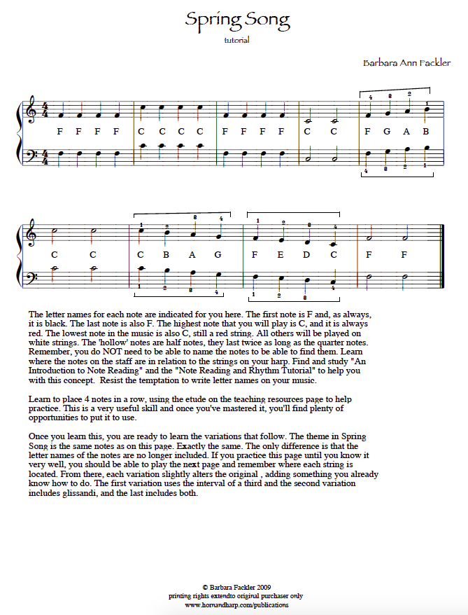 free, easy harp sheet music for beginners