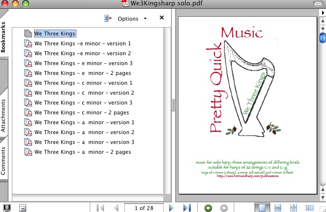 Christmas harp sheet music  ~ We Three Kings easy sheet music